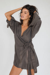 Franco Wrap Dress In Charcoal – Frank Rae Franco Wrap Dress In Charcoal – Frank Rae